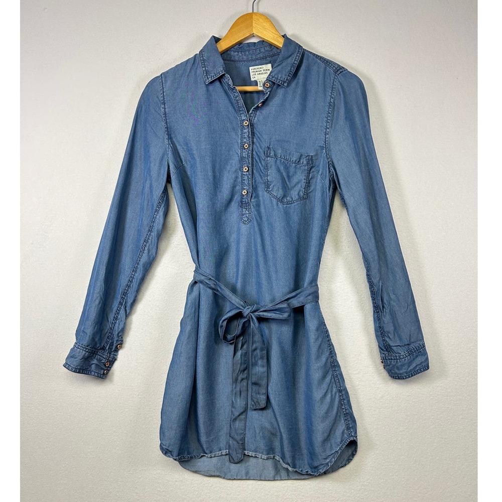 Coastal Boho Forever 21 Women S Blue Lyocell Denim Shirt Dress Belted Mini